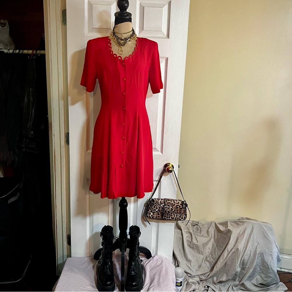 Vintage HABITS Red Button Front S/S
Fit & Flare Retro Mod Mini‎ Dress 6